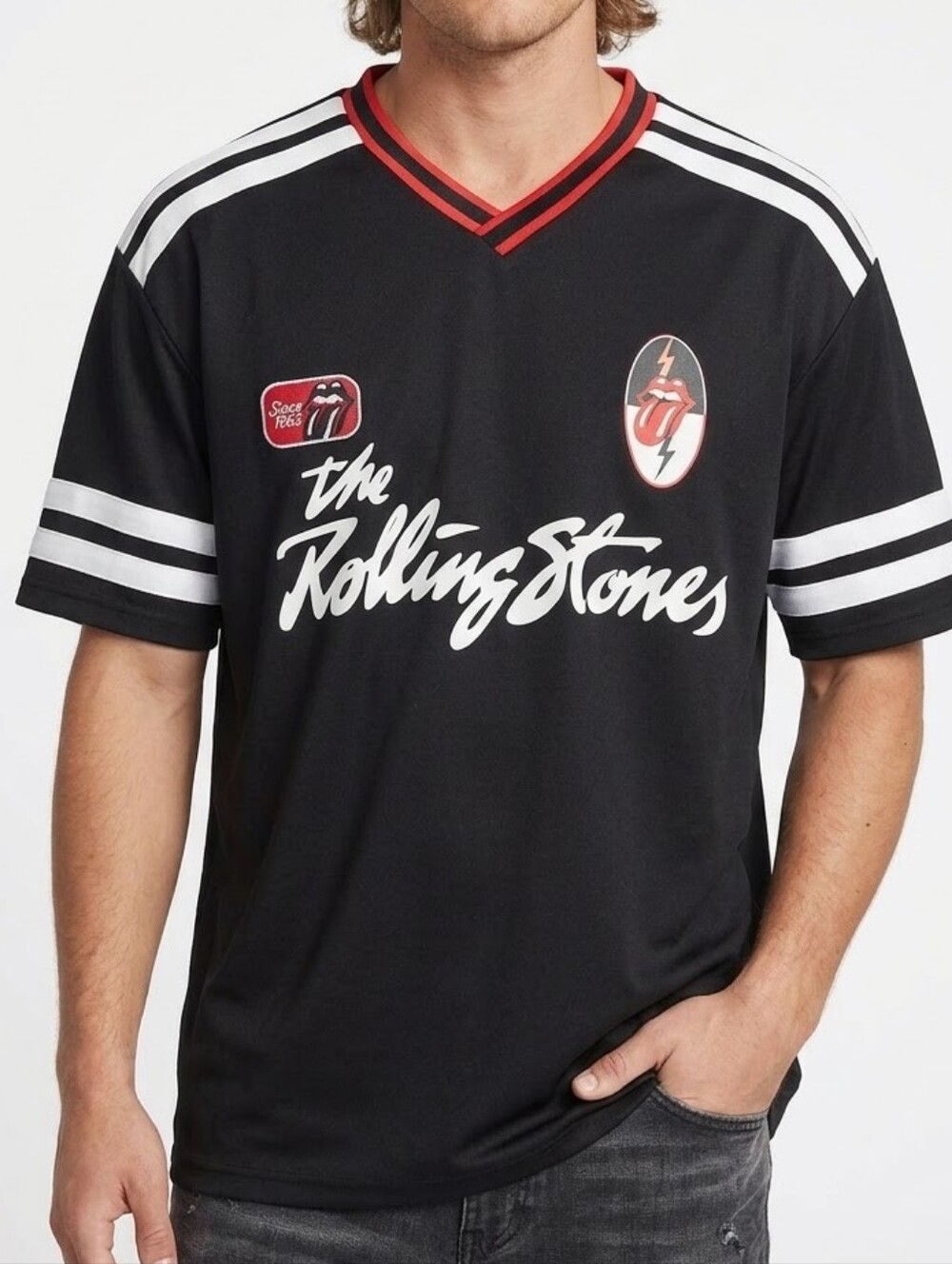 [[Unbranded]] The Rolling Stones Black Short-Sleeve V-Neck Jersey Shirt